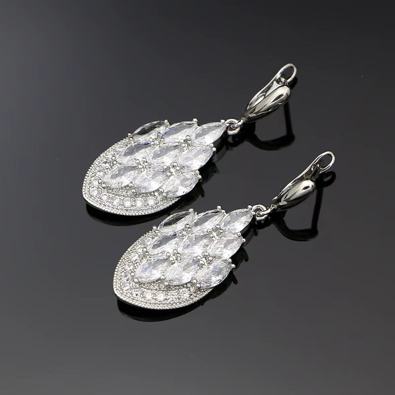 Anchor Shape Dangle Drop Long Cubic Zirconia Red Purple Crystal Earrings for Women Silver 925 Fashion Jewelry Accessories