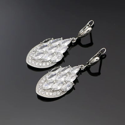 Anchor Shape Dangle Drop Long Cubic Zirconia Red Purple Crystal Earrings for Women Silver 925 Fashion Jewelry Accessories