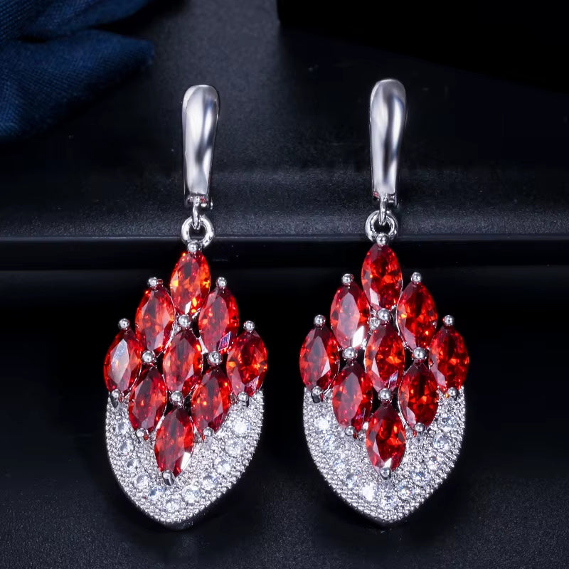 Anchor Shape Dangle Drop Long Cubic Zirconia Red Purple Crystal Earrings for Women Silver 925 Fashion Jewelry Accessories