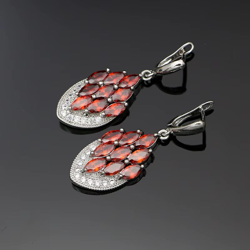 Anchor Shape Dangle Drop Long Cubic Zirconia Red Purple Crystal Earrings for Women Silver 925 Fashion Jewelry Accessories