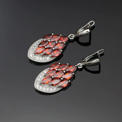 Anchor Shape Dangle Drop Long Cubic Zirconia Red Purple Crystal Earrings for Women Silver 925 Fashion Jewelry Accessories