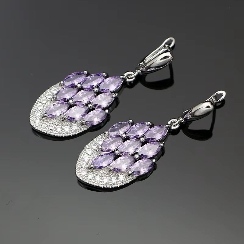 Anchor Shape Dangle Drop Long Cubic Zirconia Red Purple Crystal Earrings for Women Silver 925 Fashion Jewelry Accessories