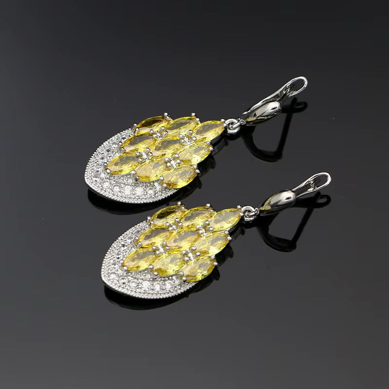 Anchor Shape Dangle Drop Long Cubic Zirconia Red Purple Crystal Earrings for Women Silver 925 Fashion Jewelry Accessories