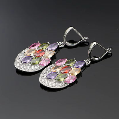 Anchor Shape Dangle Drop Long Cubic Zirconia Red Purple Crystal Earrings for Women Silver 925 Fashion Jewelry Accessories