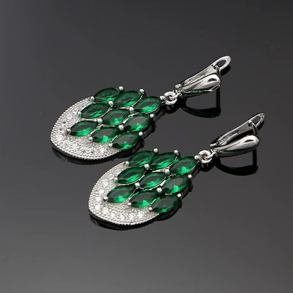 Anchor Shape Dangle Drop Long Cubic Zirconia Red Purple Crystal Earrings for Women Silver 925 Fashion Jewelry Accessories