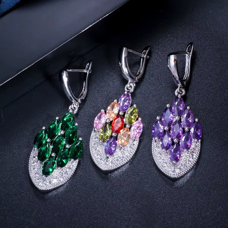 Anchor Shape Dangle Drop Long Cubic Zirconia Red Purple Crystal Earrings for Women Silver 925 Fashion Jewelry Accessories