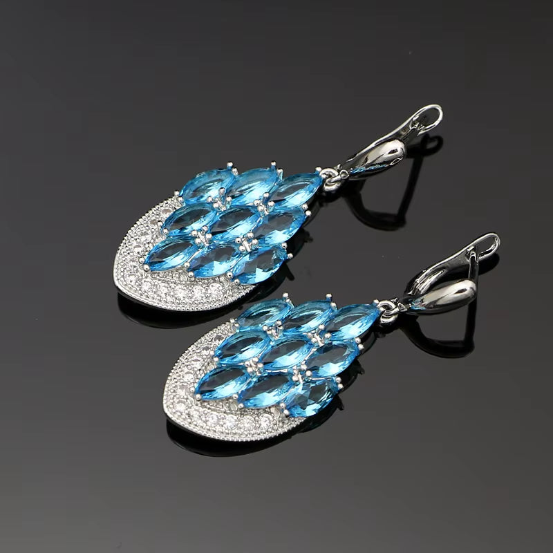 Anchor Shape Dangle Drop Long Cubic Zirconia Red Purple Crystal Earrings for Women Silver 925 Fashion Jewelry Accessories