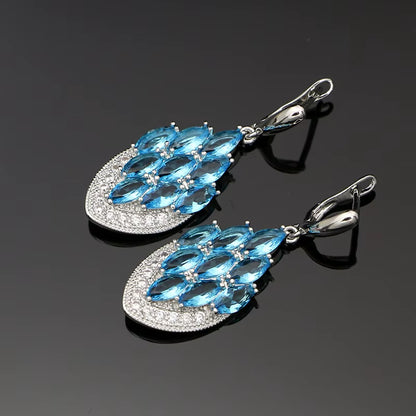 Anchor Shape Dangle Drop Long Cubic Zirconia Red Purple Crystal Earrings for Women Silver 925 Fashion Jewelry Accessories