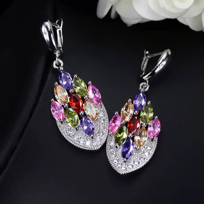Anchor Shape Dangle Drop Long Cubic Zirconia Red Purple Crystal Earrings for Women Silver 925 Fashion Jewelry Accessories
