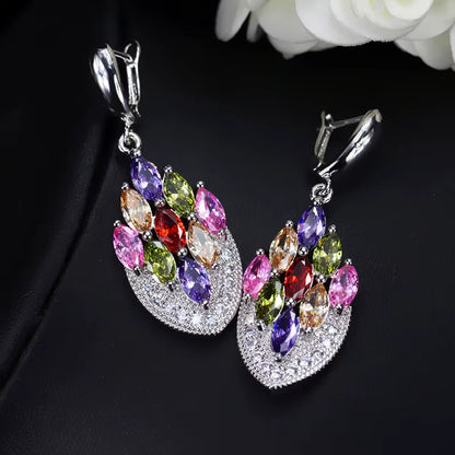 Anchor Shape Dangle Drop Long Cubic Zirconia Red Purple Crystal Earrings for Women Silver 925 Fashion Jewelry Accessories